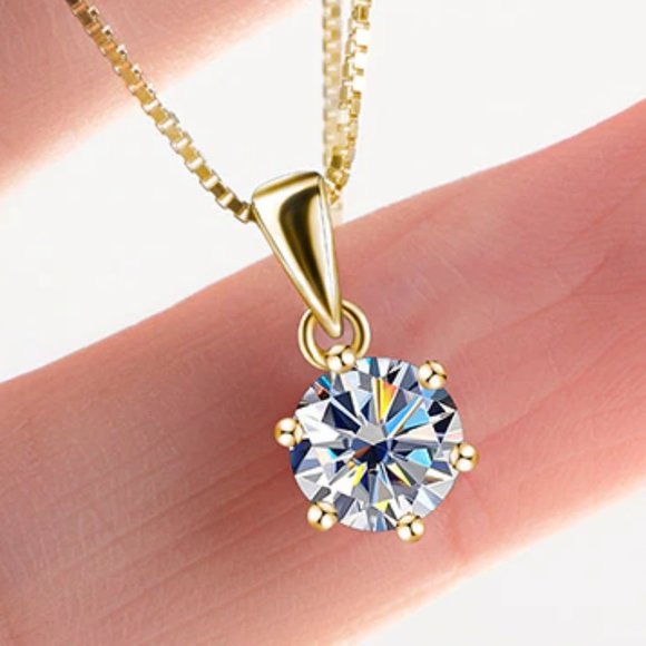Jewelry - Certified 1ct. t.w. Moissanite Diamond Solitaire Gold Pendant Necklace N…